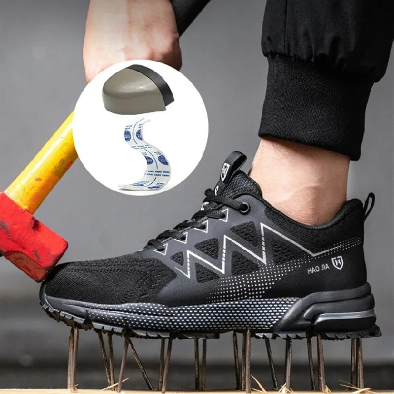 Sapatos de segurança masculinos e femininos, biqueira de aço anti-esmagamento, luz indestrutível, respirável, tênis de trabalho, botas de segurança