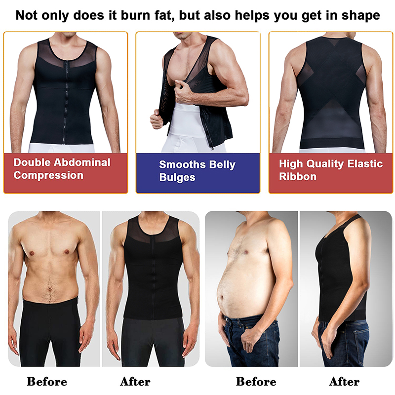 บุรุษเสื้อ Gynecomastia เสื้อกั๊กเสื้อกระชับสัดส่วน Body Shaper Tank Top Zipper Corset สำหรับ Man Shapewear