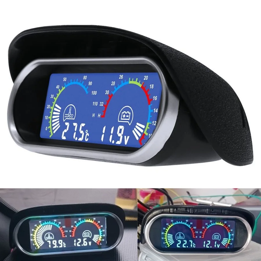 Medidor de temperatura del agua para coche, 2 en 1, LCD, Sensor de temperatura del agua, voltímetro de 10mm, voltaje Horizontal Digital, 12v, 24v