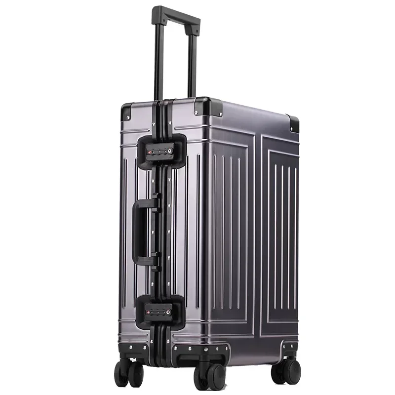 Alumínio-Magnésio Liga Mala, Universal Roda Trolley Box, Rolling Bagagem, Alta Capacidade Mala, 20 in, 24 in, 26 in, 29 in