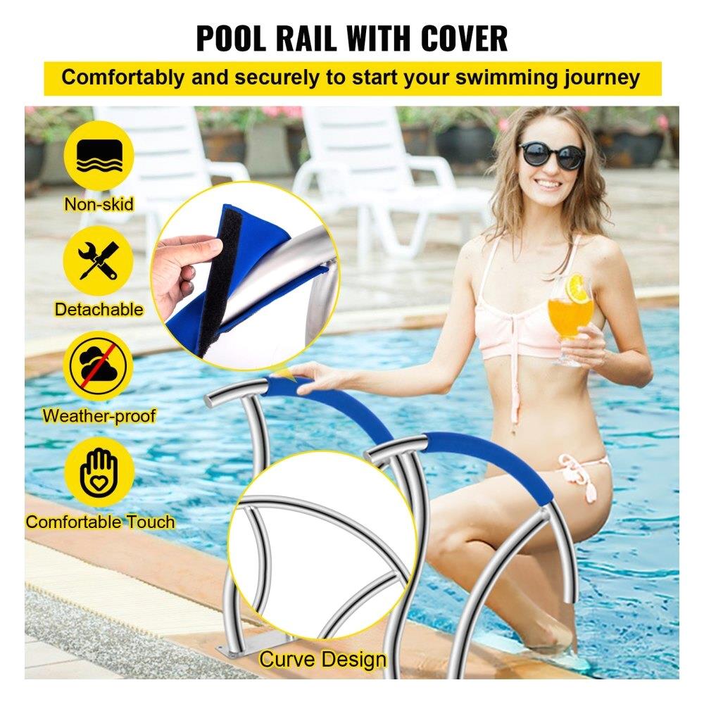 Rampe Piscine Inoxidé 2 Pièces 762x762 cm Appui 170kg Base 305x102 cm Poignées 50cm Sortie Spa Aquatique