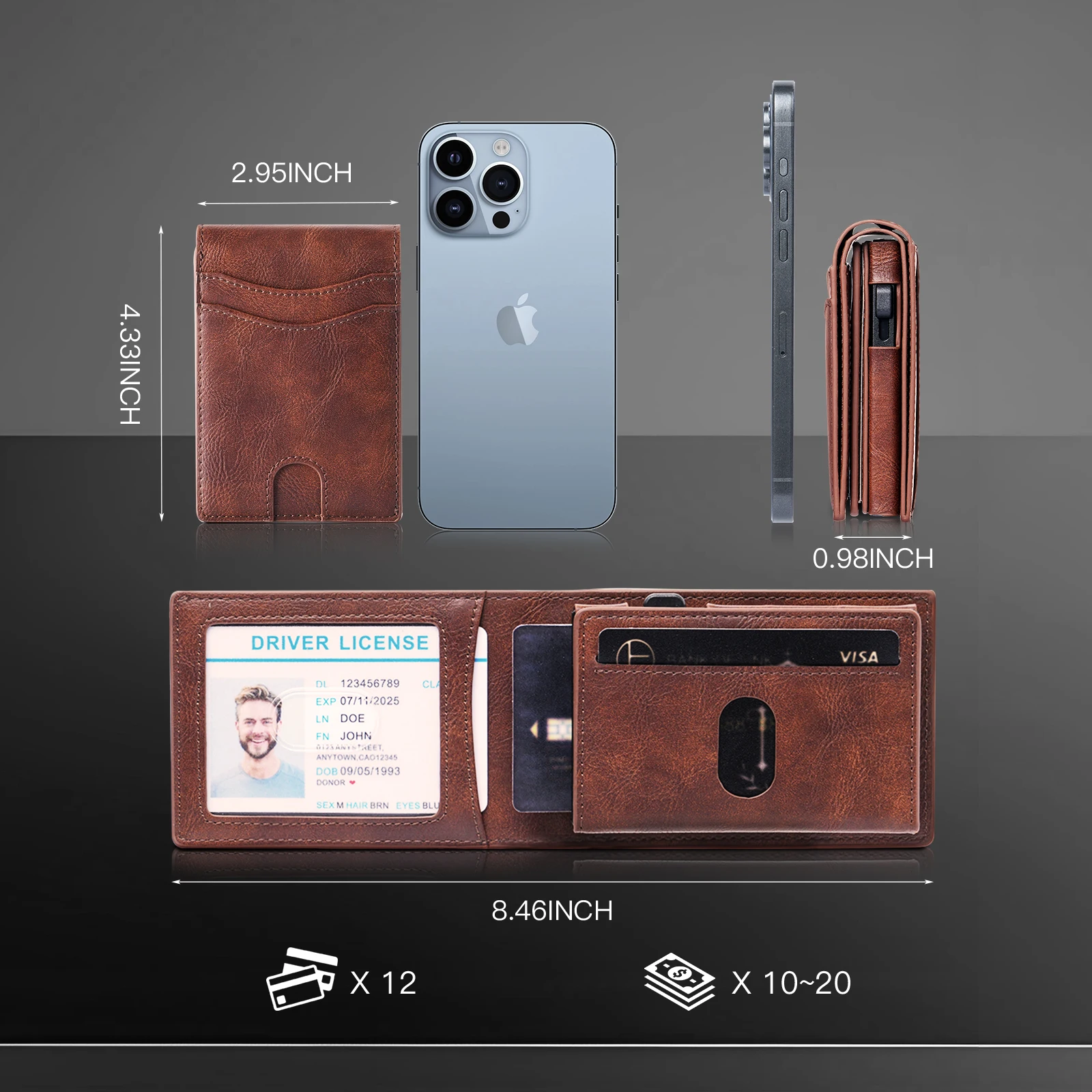 Cartera de cuero genuino con bloqueo Rfid, monedero corto plegable para hombre con tarjetero emergente de aluminio Magsafe magnético, funda de identificación