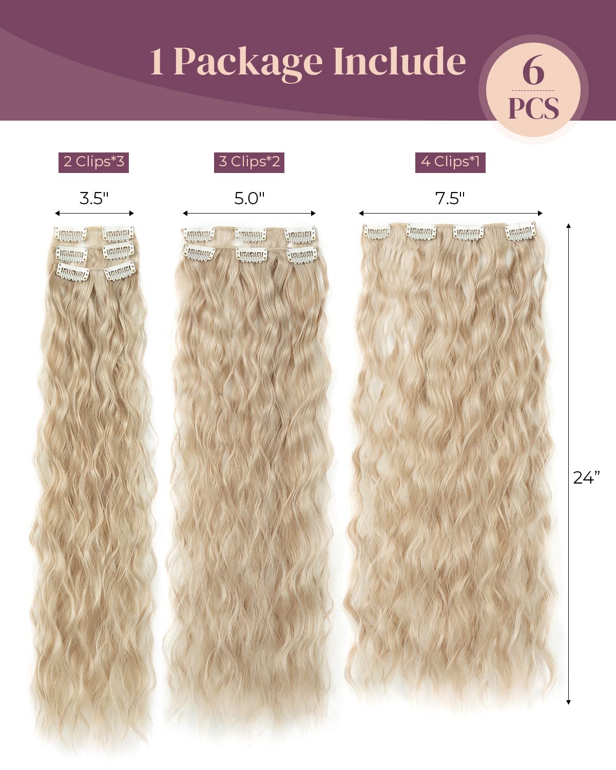 クリップインヘアエクステンション 16 クリップ 22 インチロング水波ヘアエクステンション女性のための全頭人工毛エクステンションヘアピース