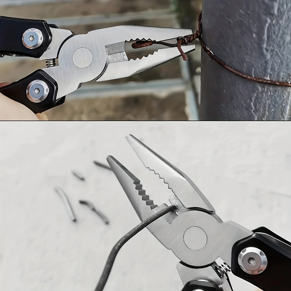 Multiherramienta con bloqueo de seguridad, alicates multiherramienta de acero inoxidable, cuchillo de bolsillo, Abrebotellas especial, destornillador con nailon Sh