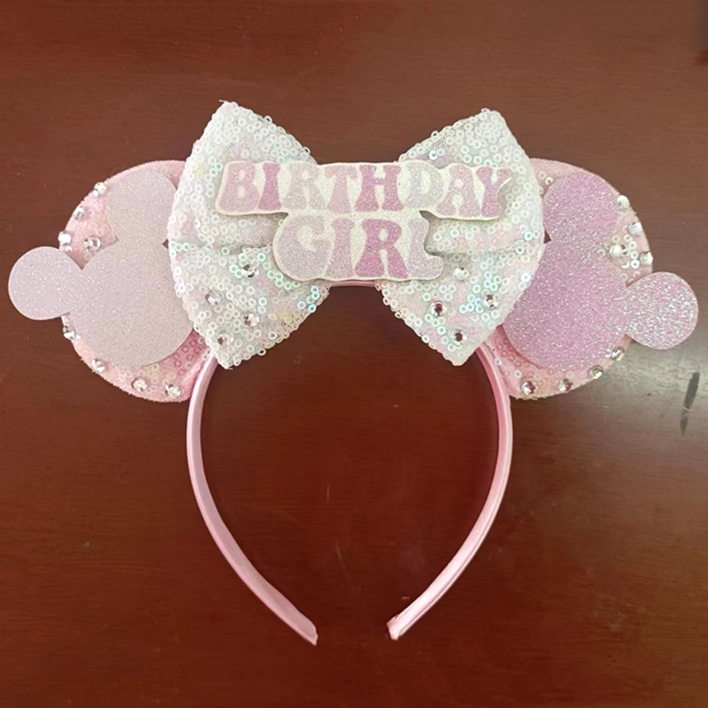 Mickey Mouse Ears Headband Women Red Sequin Birthday Girl Bow Minnie Hair Bands For DIY Disneyland Hair Accessories Kid Gift