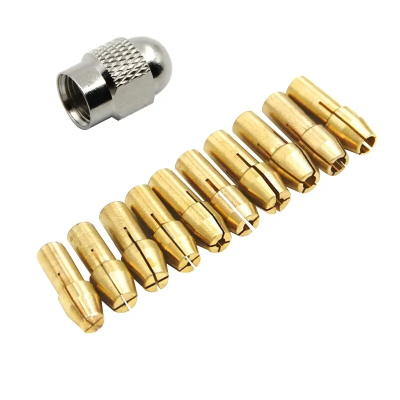 11pc Messing futter Silber mutter elektrische Schleif bohrmaschine Klemme Mini-Bohrer Spannfutter Elektrowerkzeug-Zubehör-Set