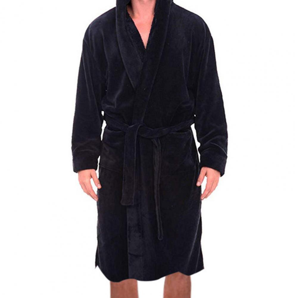 Roupão masculino de flanela comprida, pijama casual, xale de pelúcia, camisola masculina lounge, pijama de inverno quente