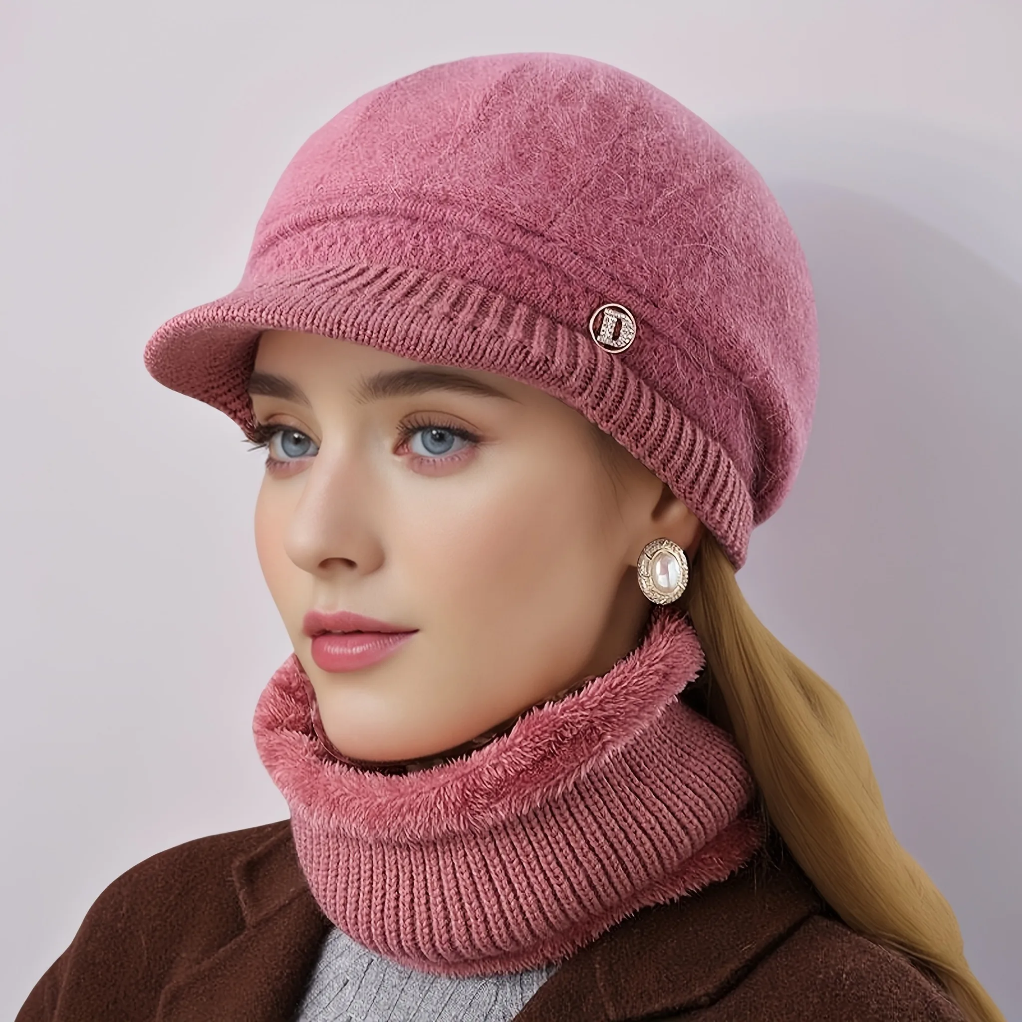 2 unids/set de gorro y bufanda para el cuello para mujer, gorro versátil cálido para el frío para madres de mediana edad y mayores, adecuado para hacer ejercicio