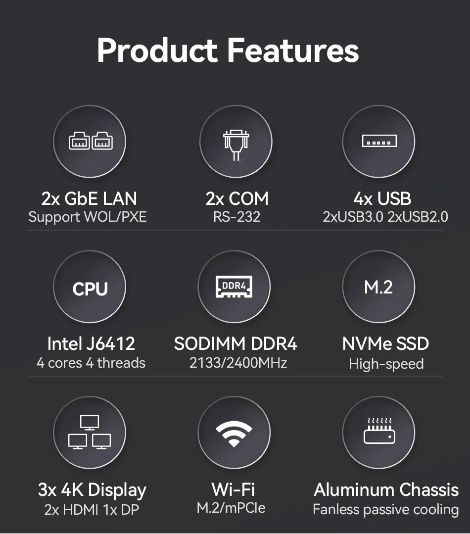 Procesador Intel N100 Mini ordenador Industrial sin ventilador 4x puertos LAN 2x COM RS485 RS232 Win11 Linux Pfsense Firewalls Router suave
