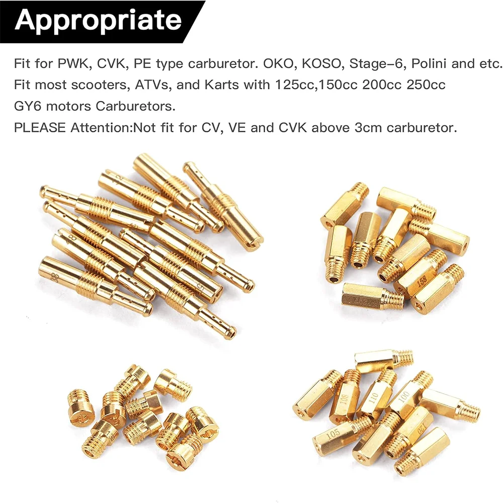 40PCS Carburetor Main Jet Slow Pilot Jet Kit Include 30pcs Main Jets and 10pcs Slow Pilot Jet for PWK Keihin OKO CVK Crab