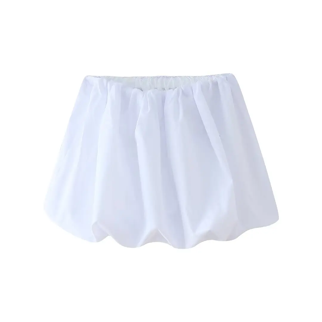 DUOPERI Mini falda de globo lisa para mujer, Falda corta informal Y2K con cintura alta elástica a la moda para mujer