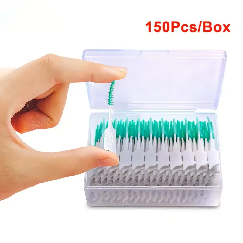 150 unids/caja cepillo Interdental herramientas de limpieza de dientes de goma suave limpieza Dental entre los dientes cepillo de dientes herramientas de cuidado de higiene bucal