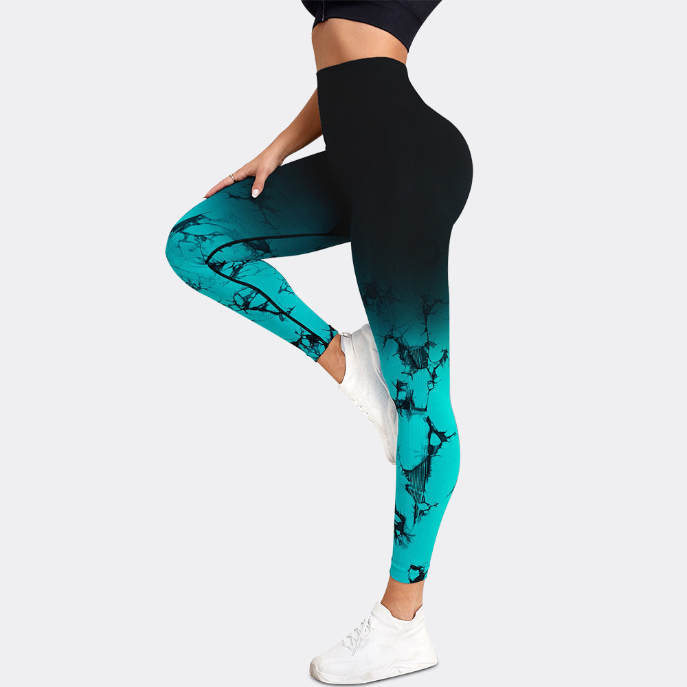 Gradiënt Tie Dye Yogabroek Naadloze hardloop- en sportbroek voor dames Hoge taille en heup Lifting Fitnesskleding Elastisch Strak P