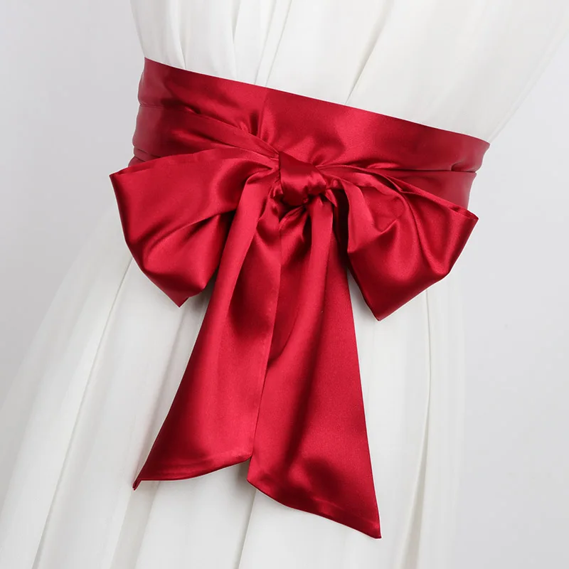 New Red/White/Blue Satin Silk Wide Belt Women Long Japanese Obi  Lace Up Waistbands Corset Belt Fabric Ribbon Cummerbund 250cm