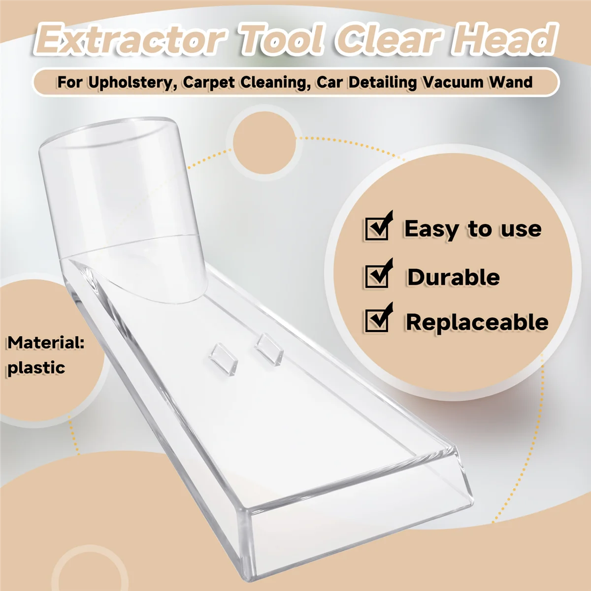 Extractor Tool Large Clear for Upholstery & Carpet Cleaning, Car Detailing Vacuum Wand for Portable Extractors B