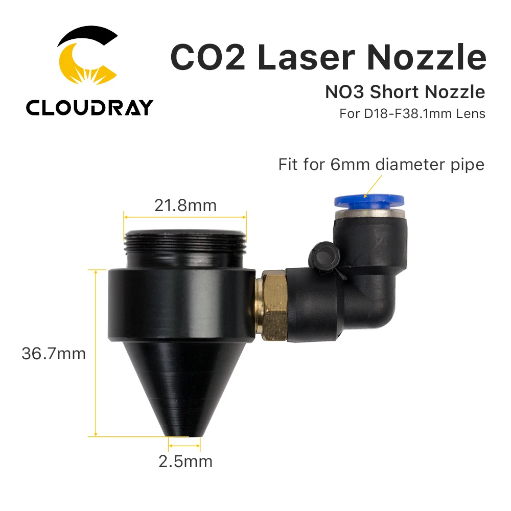 Cloudray Air Nozzle for Dia.18/20mm FL38.1mm Lens CO2 Short Nozzle A with Fitting M5 for Laser Head at CO2 Laser Cutting Machine