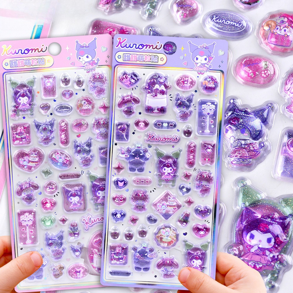 Sanrio Hellokitty Kuromi pegatinas de melodía Anime 3D pegatina de gelatina juguetes DIY pegatinas decorativas de cristal pegatina decorativa juguete para niños