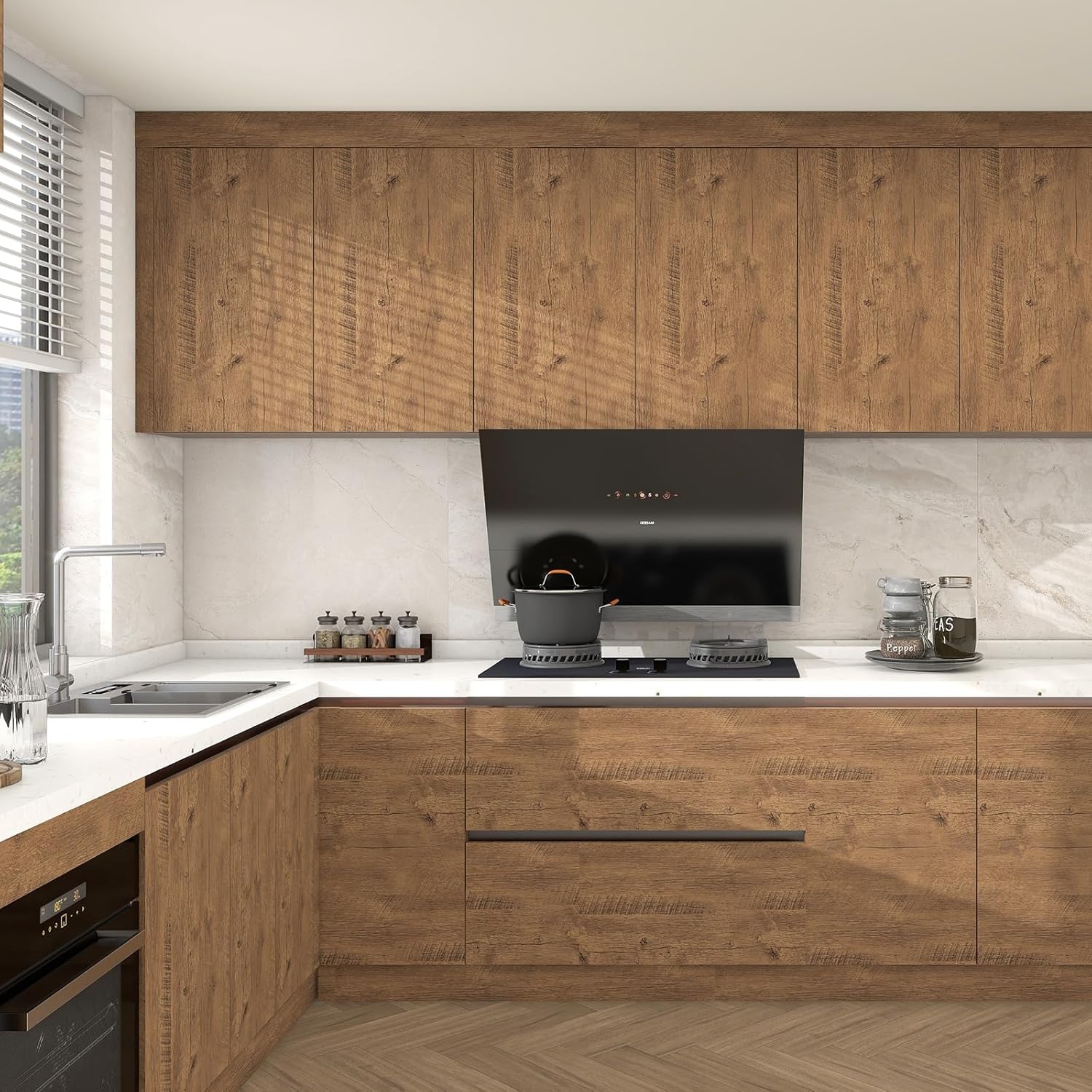 Autocollant Mural en Vinyle Imperméable en PVC de 55cm de Large, Papier Peint Auto-Adhésif pour Porte d'Armoire de Cuisine