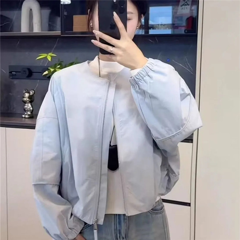 Корейская версия, простое женское однотонное короткое пальто с круглым вырезом, новинка весны 2024, женская повседневная свободная куртка Джокер, маленькая верхняя одежда