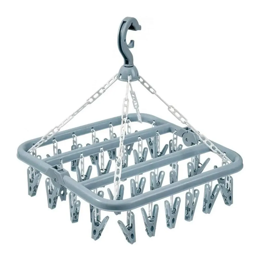 1PC Clothes Drying Hanger with 32 Clips Socks Underwear Drying Folding Laundry Hanging Rack