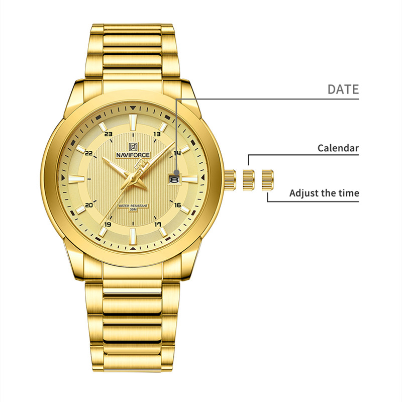 NAVIFORCE-relojes para hombre con correa de acero inoxidable, pulsera deportiva informal de cuarzo, resistente al agua, con fecha, 2024