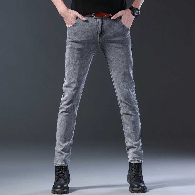 Pantalones vaqueros de nuevo estilo, corte ajustado para hombre, cómodos pantalones de cintura media elásticos de pierna recta de estilo coreano, pantalones vaqueros informales para hombre