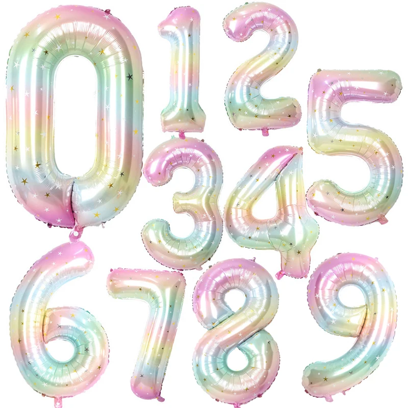 1pc 40 zoll Pastell Regenbogen Anzahl Folien Ballons Star Sky Gradienten Digitale Ballon Kinder Geburtstag Party Dekorationen Helium Ball