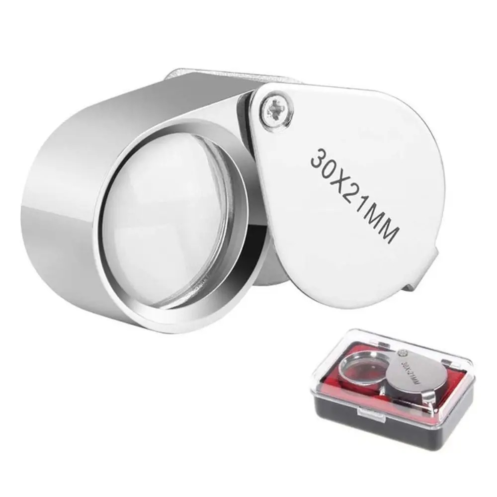 10-30X Pocket Loupe Magnifier Jewelry Magnifying Glass Foldable Diamond  Triplet Jewelers Eye Glass Tool Reading Magnifier