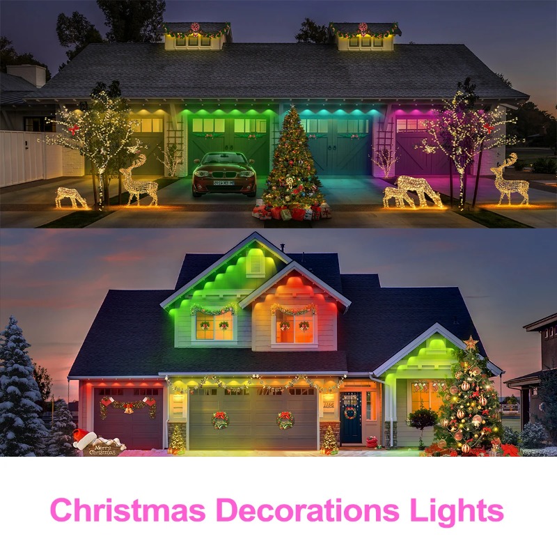 500FT Smart RGB Eave Lights App & Remote IP67 Permanent Outdoor LED String Lights Home New Year Christmas Birthday DIY Lighting