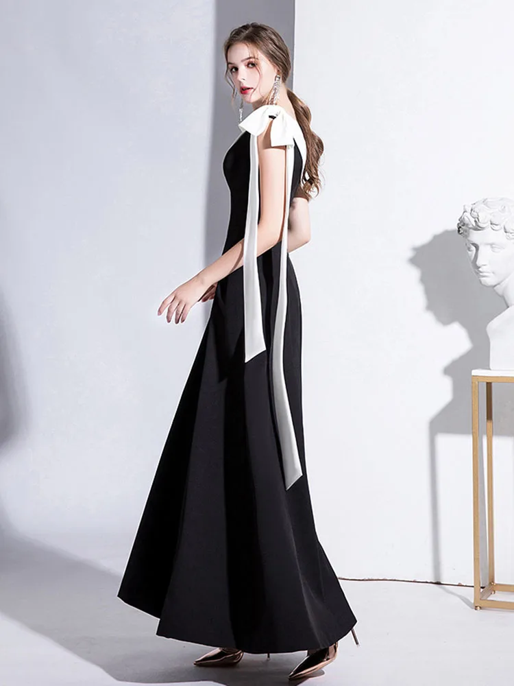 ชุดราตรียาวทางการสีดำหรูหราสำหรับผู้หญิง2023ฤดูร้อนชุดเดรสยาวเปิดไหล่ข้างเดียวเซ็กซี่ชุดเดรสปาร์ตี้งานพรอม