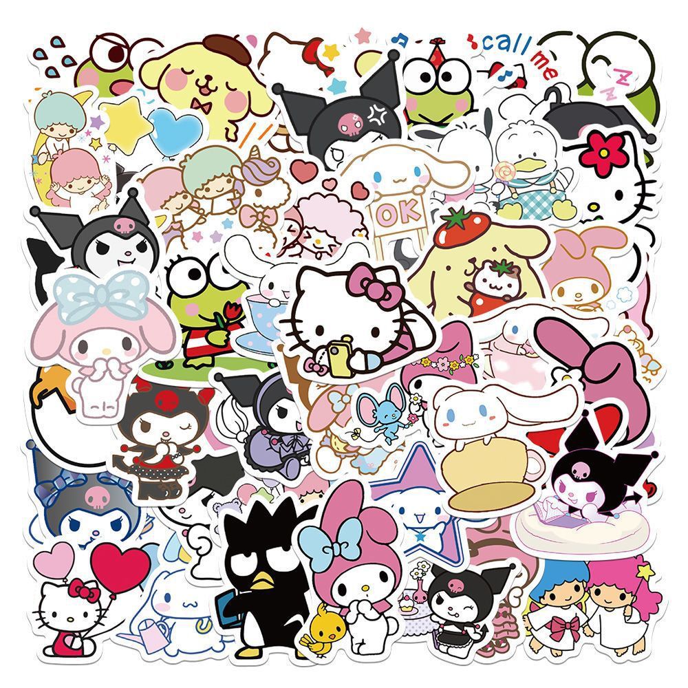50 STKS Sanrio Serie Hello Kitty Kuromi Stickers Leuke multifunctionele stickers Waterdichte decoratieve koelkast Computerstickers