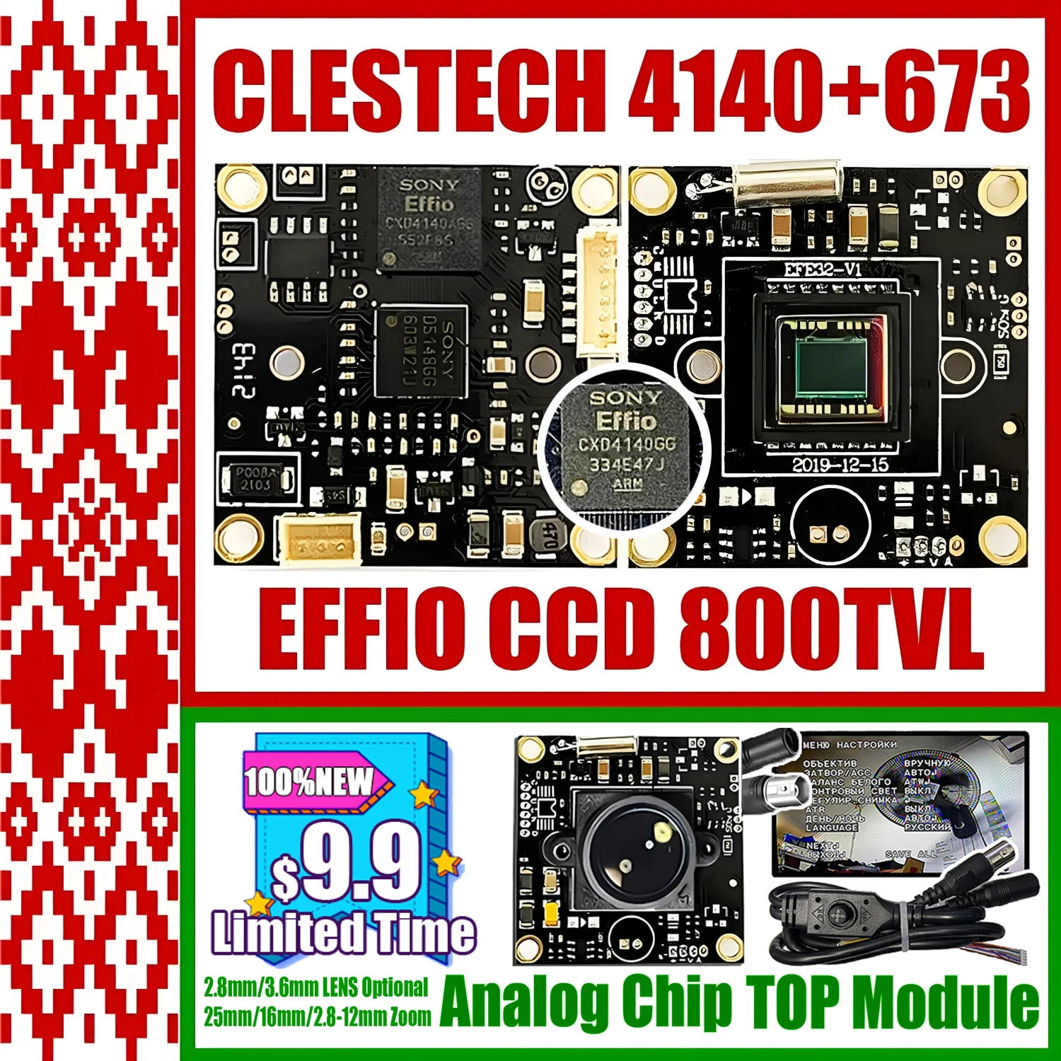 Чип CLESTECH Effio CCD 4140 + 673 800TVL, 1/3 дюйма, модуль SONY, камера видеонаблюдения, аналоговая печатная плата, OSDCable 960H, микроскоп, сделай сам, мониторинг Микроскоп DIY Модуль видеокамеры 25mm 16mm 2.8mm