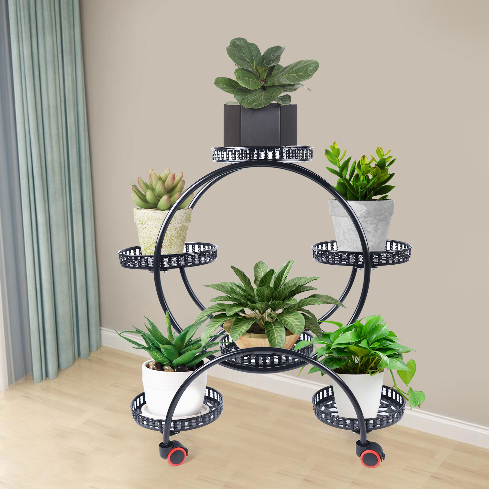 Suporte de plantas de metal 6 vasos de plantas suporte de flores para pátio jardim sala de estar varanda de canto e quarto