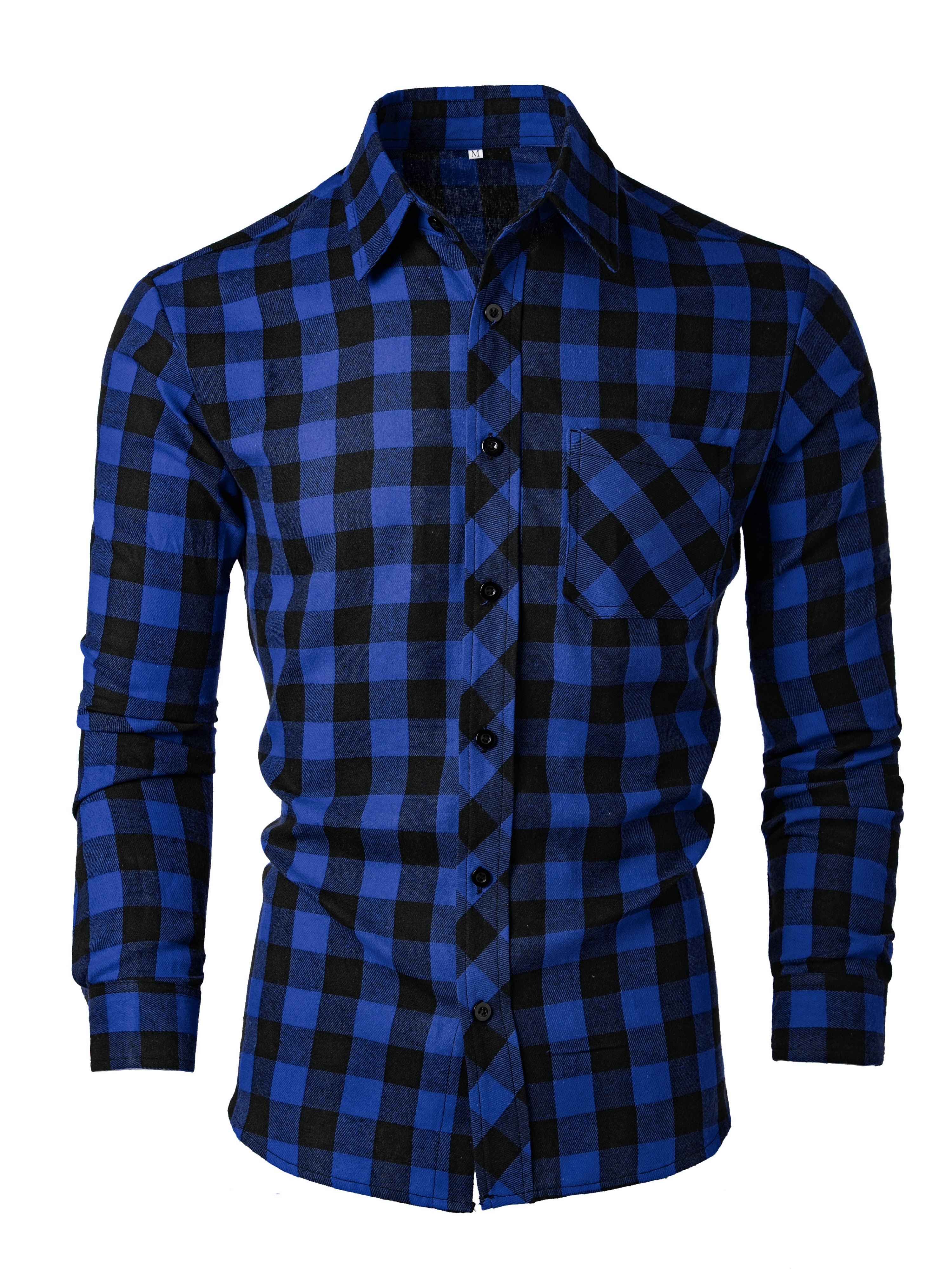 Men's Fashionable Casual Long-Sleeved Plaid Shirt, Spring and Autumn Lapel Button-Down Shirt