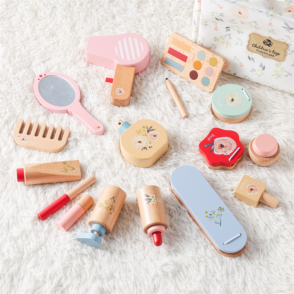Juego de simulación de madera para bebé, juguetes de maquillaje, juego de cosméticos de simulación, casa de juego para niñas, simulación de peluquería, maquillaje, juguetes preescolares