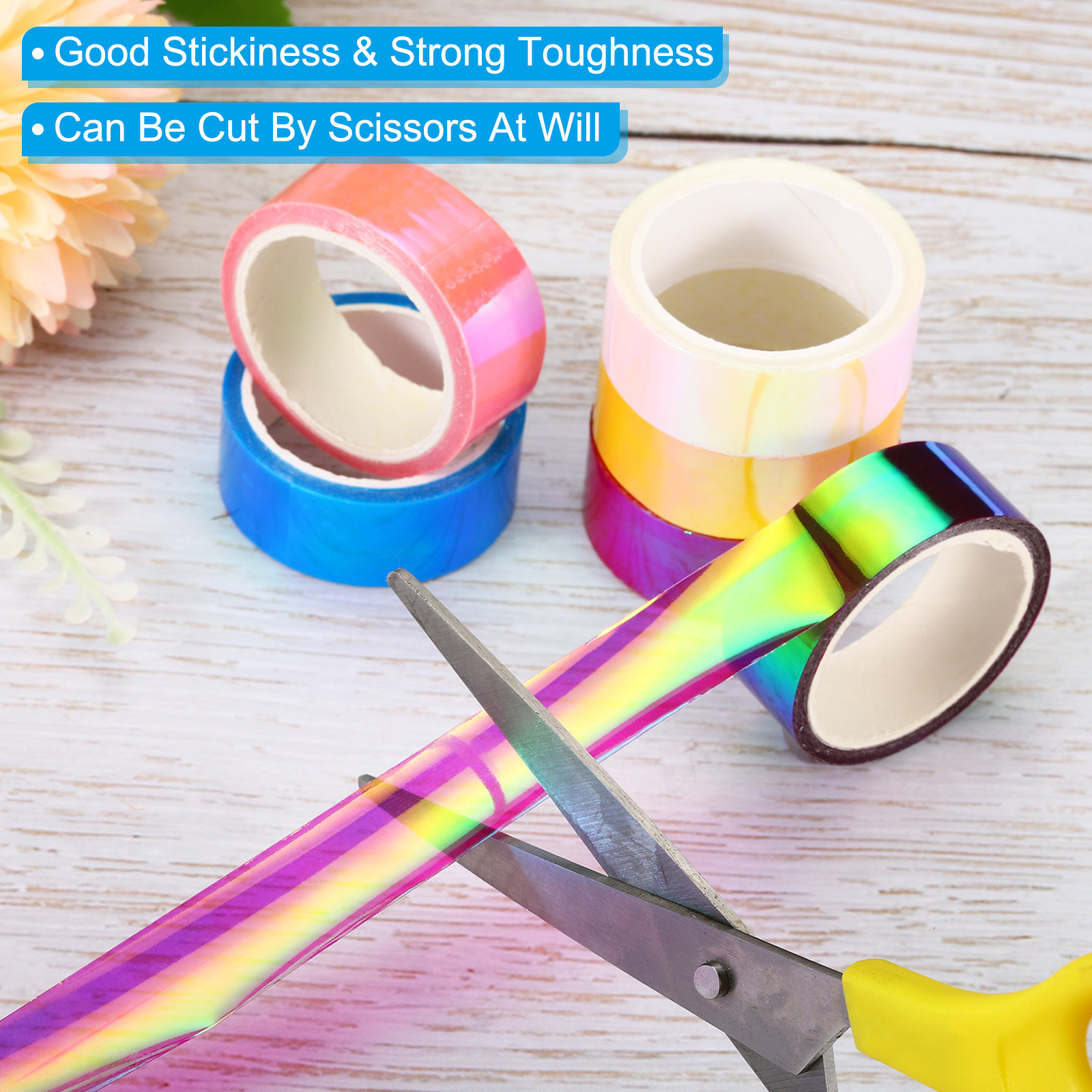 6 ロール 15 ミリメートル × 5 メートル金属テープ自己粘着ホログラフィック箔ミラーメタリックマスキングステッカー装飾スクラップブッキングマスキングテープ