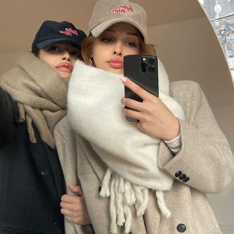 Женская толстая шаль, кашемировый шарф, зимнее теплое однотонное одеяло, шарфы с длинными кисточками, хиджаб, палантины, платок Femme