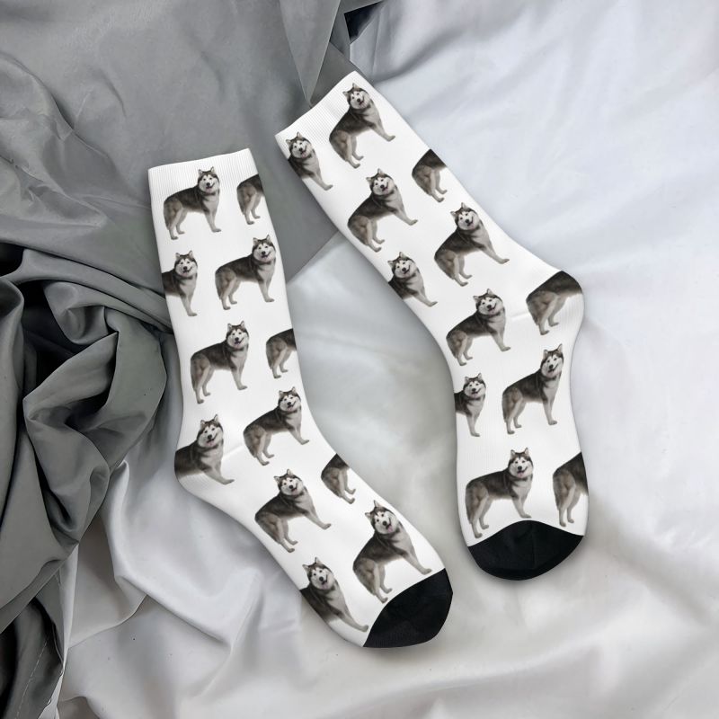 Kaus Kaki Husky Siberia Lucu Kaus Kaki Basket Olahraga Anjing Alaska Gambar Cetak 3D Hangat Pria Wanita