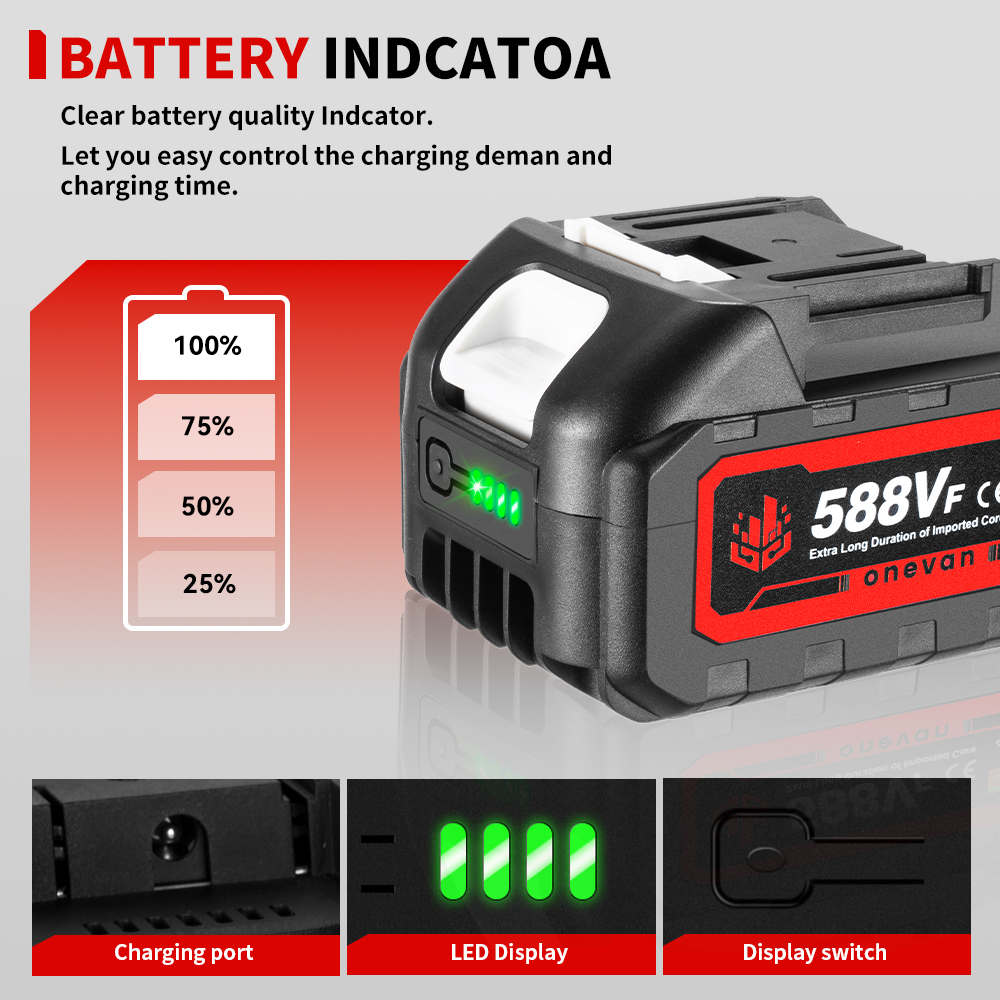 ONEVAN 18V 588VF 22900mAh Lithium Ion Batterij Oplaadbare Batterij Met Oplader Voor Elektrische Sleutel Kettingzaag Power Tool batterij