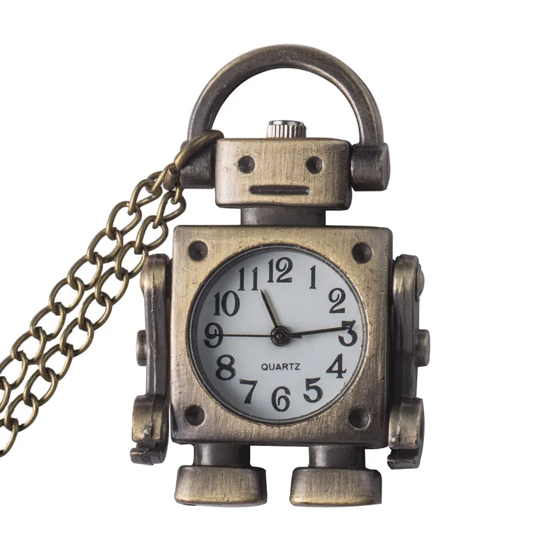Vintage Robot Shape Relógio de bolso, algarismos arábicos, mostrador redondo, quartzo, pingente decorativo, chaveiro bonito, saco charme para uma festa