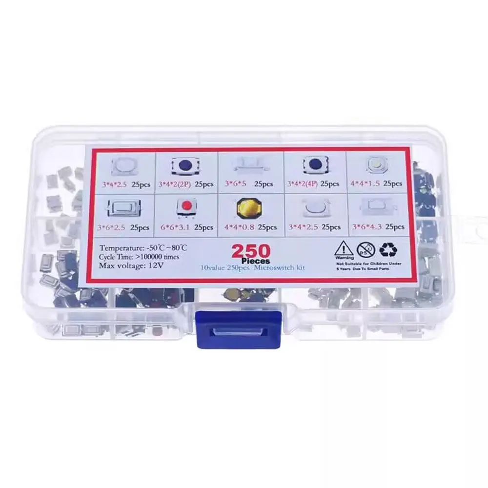 100/200/250 pçs 10 tipos durável carro controle remoto tablet actile botão interruptor chaves do carro botão toque microinterruptor com caixa