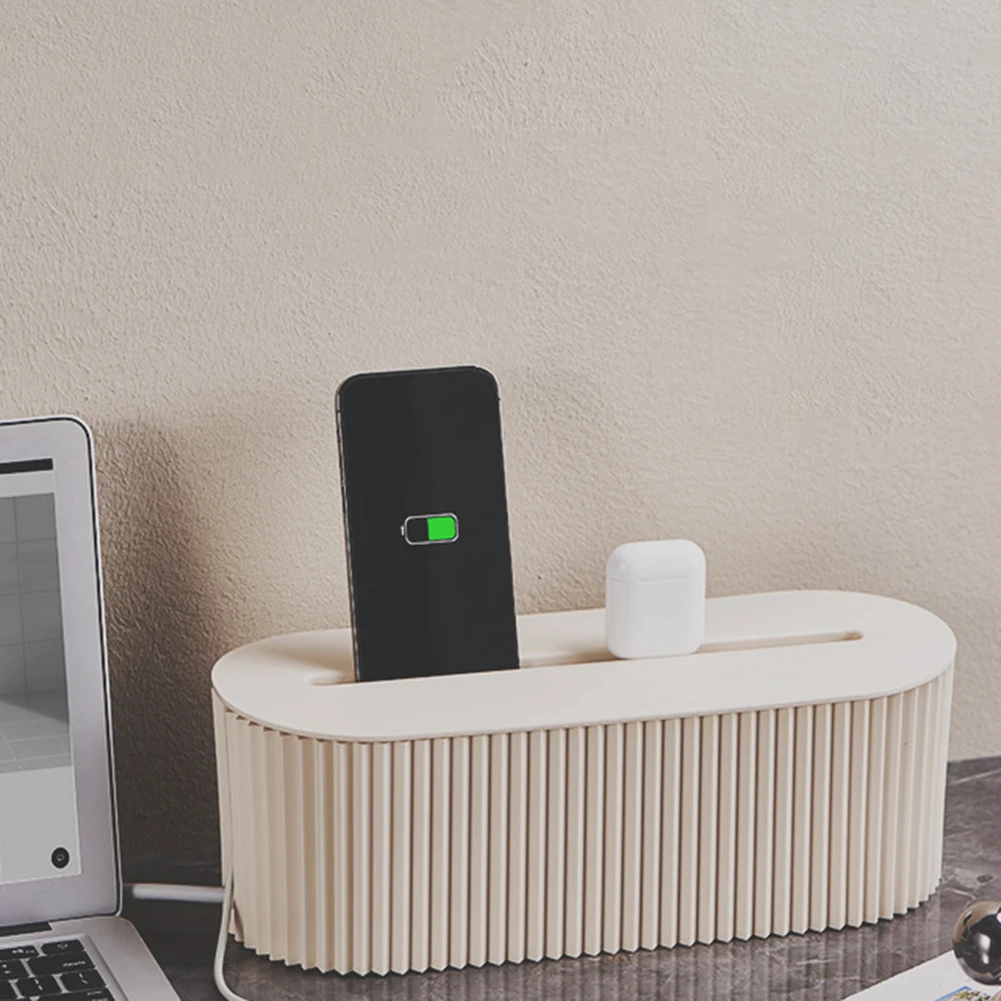 Cable Tidy Box Cable Management Box Large Capacity Desktop Cord Organizer with Lid Cable Organizer Box for Hiding Messy Cables