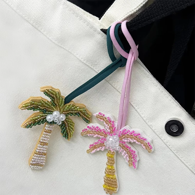 Luxury Diamond Coconut Tree Beaded Bag Pendant 3Dhandmade Embroidered Patch Sequin Rhinestone Beading Hanging Rope Crystal Patch