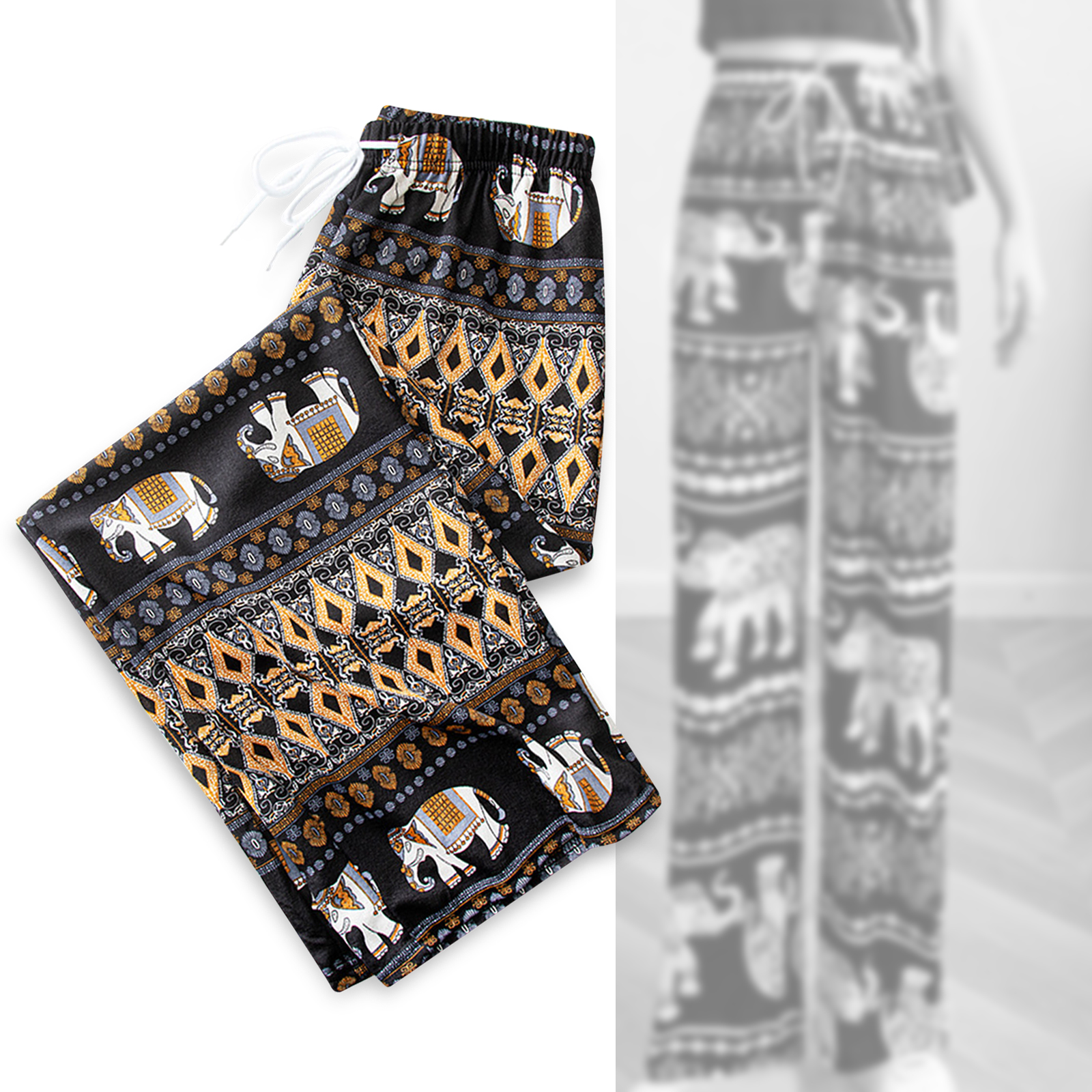 Celana Harem wanita pakaian pinggang tinggi celana Hippy Boho untuk wanita kaki lebar celana Hippie untuk wanita wanita musim panas