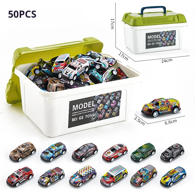 30PCS 50PCS Mini Legierung Auto Modell Set mit Lagerung Box Diecast Autos Spielzeug für Jungen Schiebe Trägheit fahrzeug Kinder Spielzeug Kit Geschenke