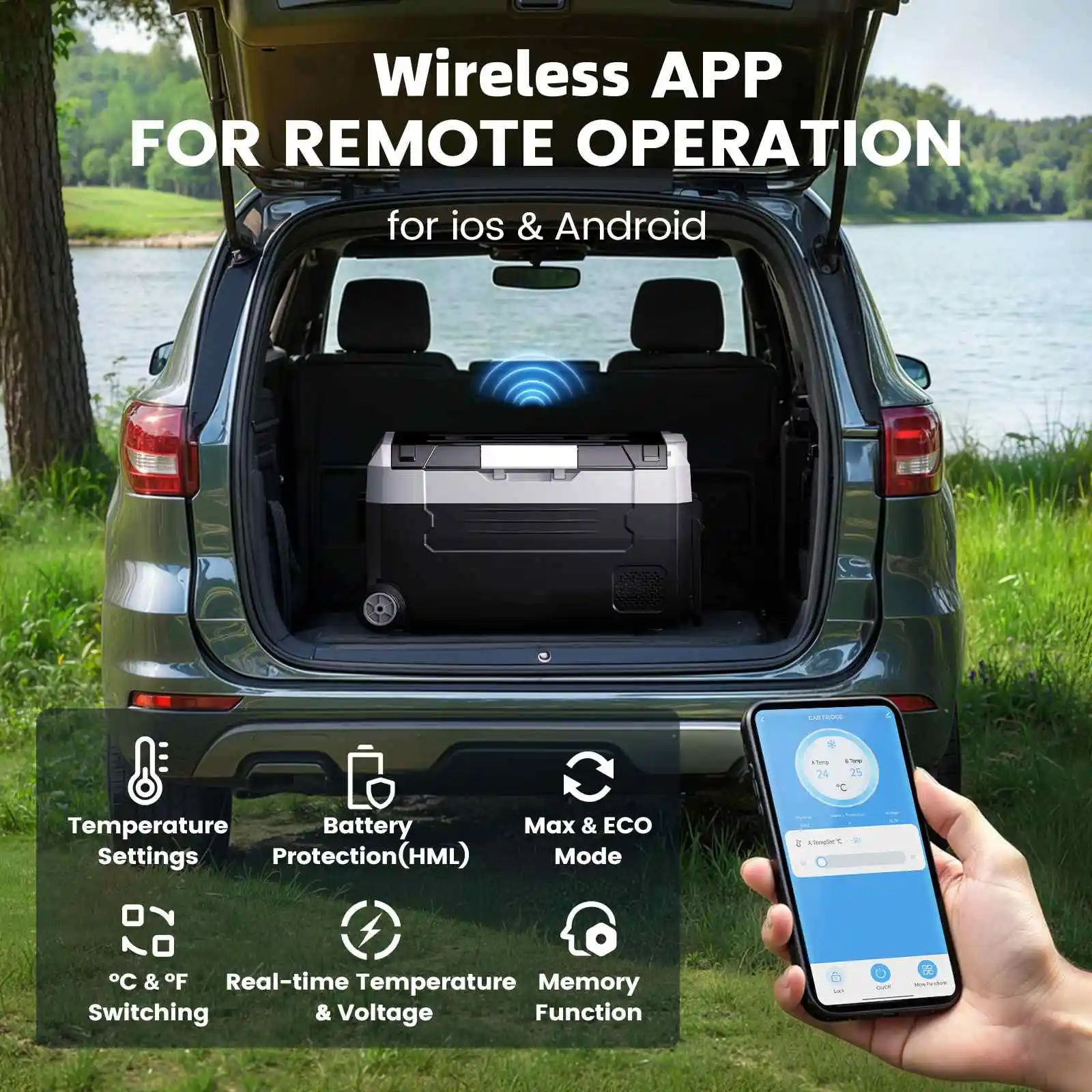 KROAK Frigorifero portatile 35L 45L 55L Doppia zona con ruote e bluetooth 12V/24V 240V Dispositivo di raffreddamento del compressore per auto per viaggi in campeggio