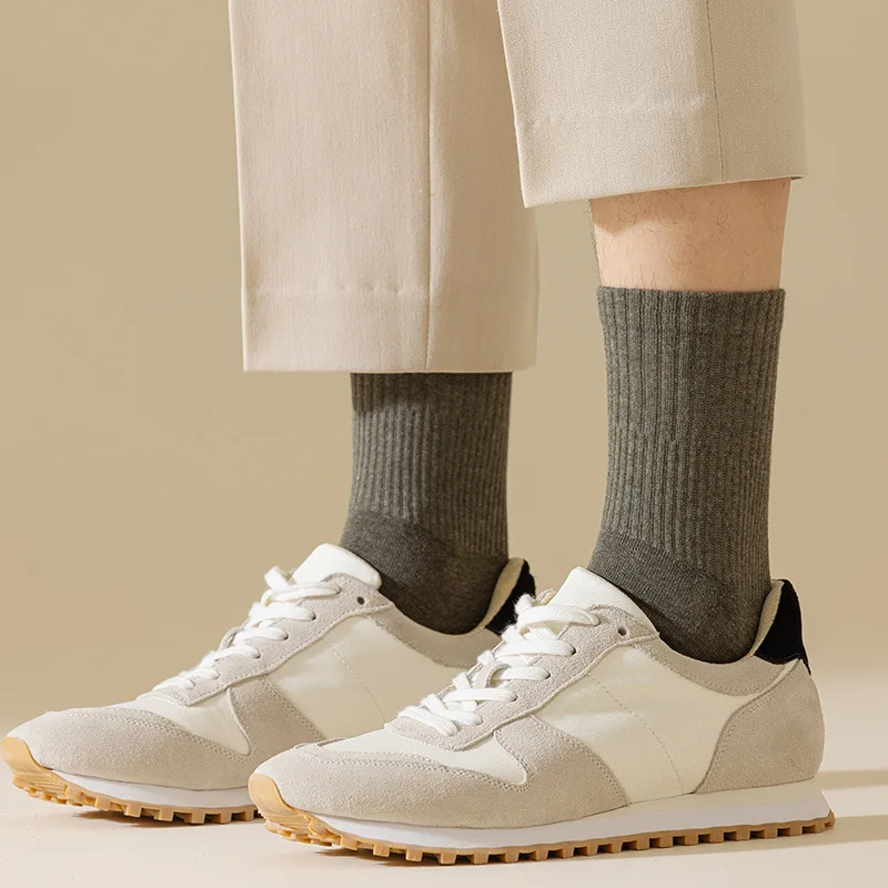 5 par/lote calcetines de cinco dedos para hombre Otoño/Invierno calidez 100% algodón Color sólido calcetines deportivos con punta abierta Anti-olor calcetín con punta Harajuku
