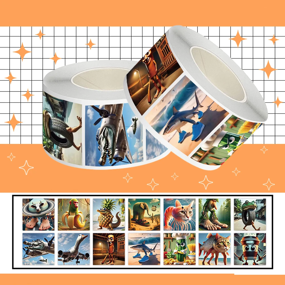 500pcs/Roll Tung Tung Sahur 이탈리아 Brainrot AI Abstrac 동물 씰링 스티커 노트북 데칼 장식 Stiker 보상 선물 완구