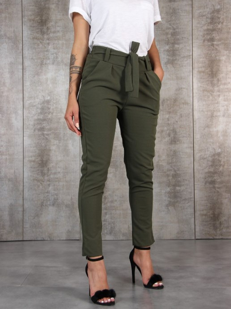 BornToGirl Spring Summer Autumn Casual Slim Chiffon Thin Pants For Women High Waist Black Khaki Green Pants Woman Trousers