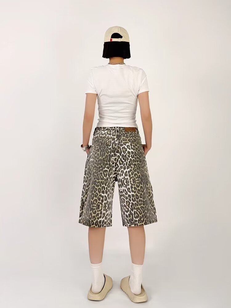 Shorts de verão feminino na moda marca leopardo impressão popular solto e casual tendência versátil calças curtas e jeans femininos